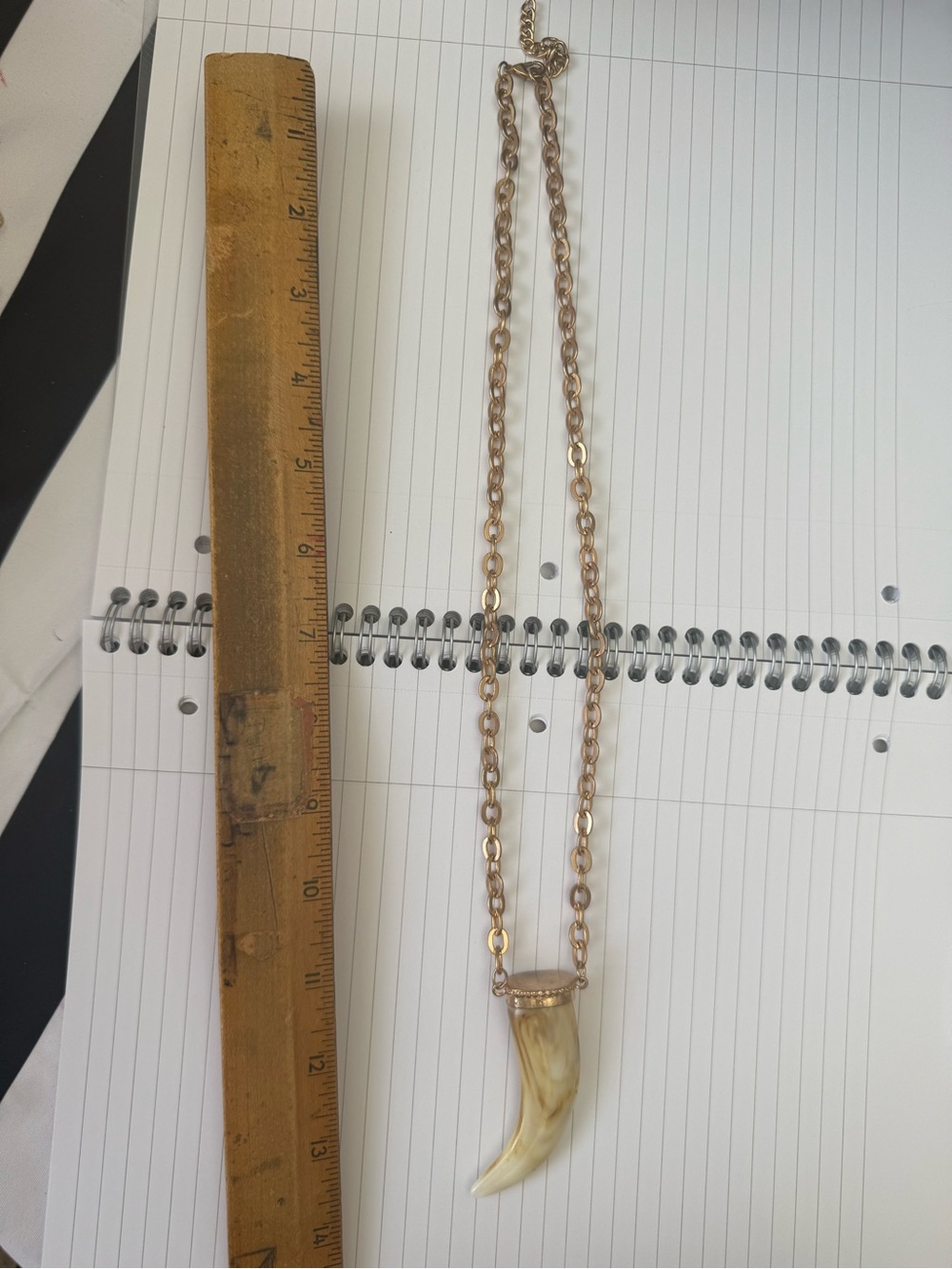 Gold-Tone Necklace with Cream Marbled Tone Resin Horn Pendant - Picture 2 of 5